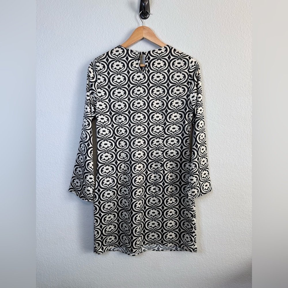 Mango Black Floral Printed Long Sleeve Funky Psychedelic Print Mini Dress Size 4 - Picture 7 of 13